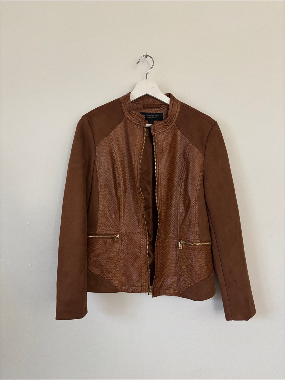 Marc New York Two-Tone Brown Faux-Leather and Suede Jacket
